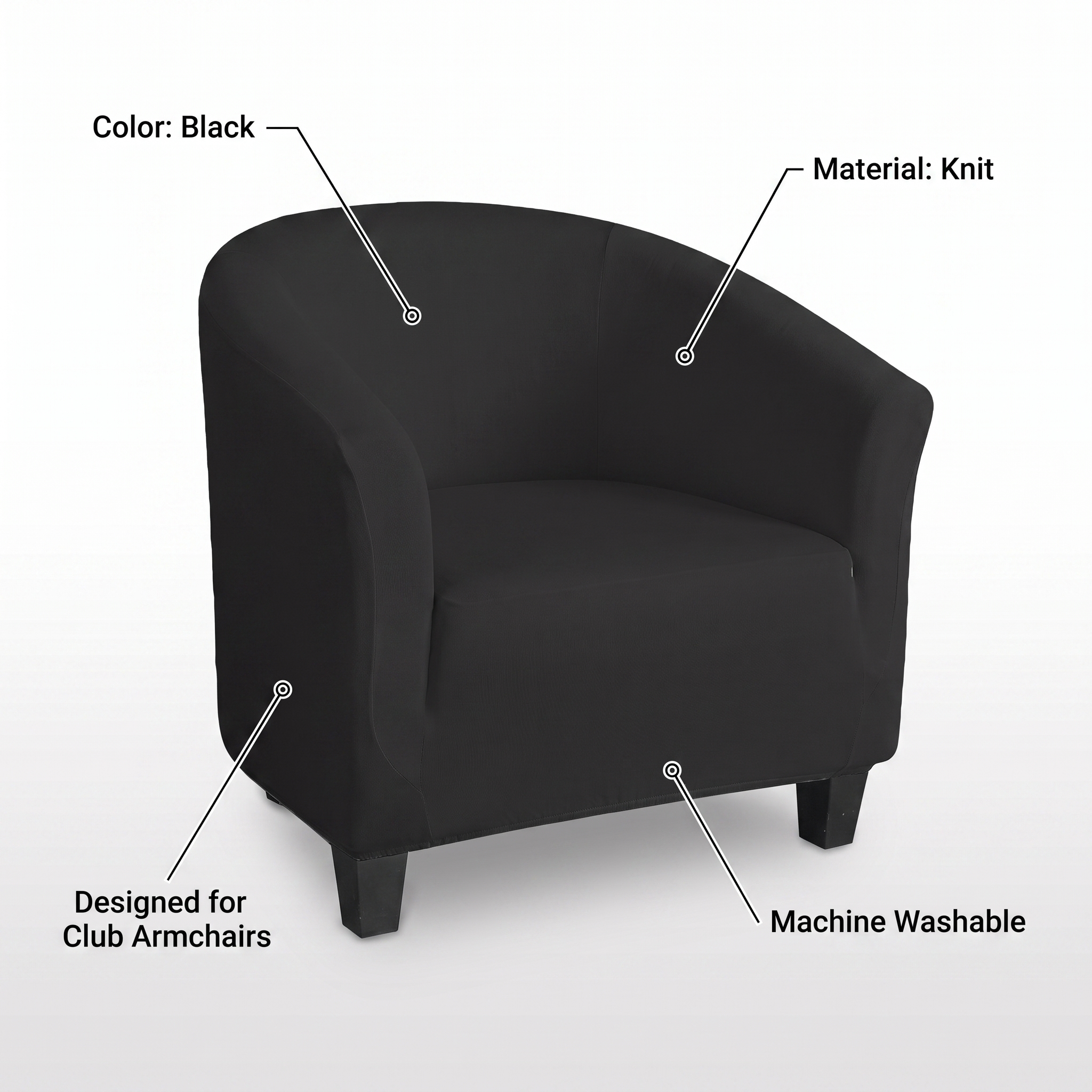 Stretch Club Armchair Cover – Black – features and specifications overview | Brivenzo