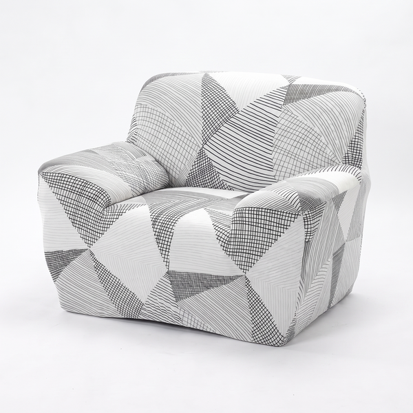 Stretch Club Armchair Cover – Black White Geometric Crosshatch Print – product photo on a white background | Brivenzo