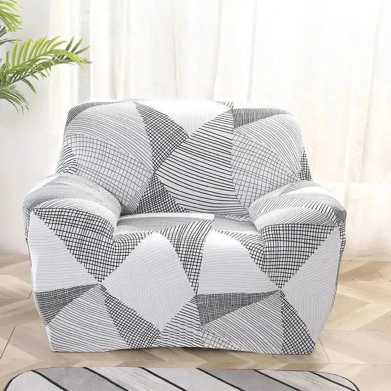 Stretch Club Armchair Cover – Black White Geometric Crosshatch Print – product view 4 | Brivenzo