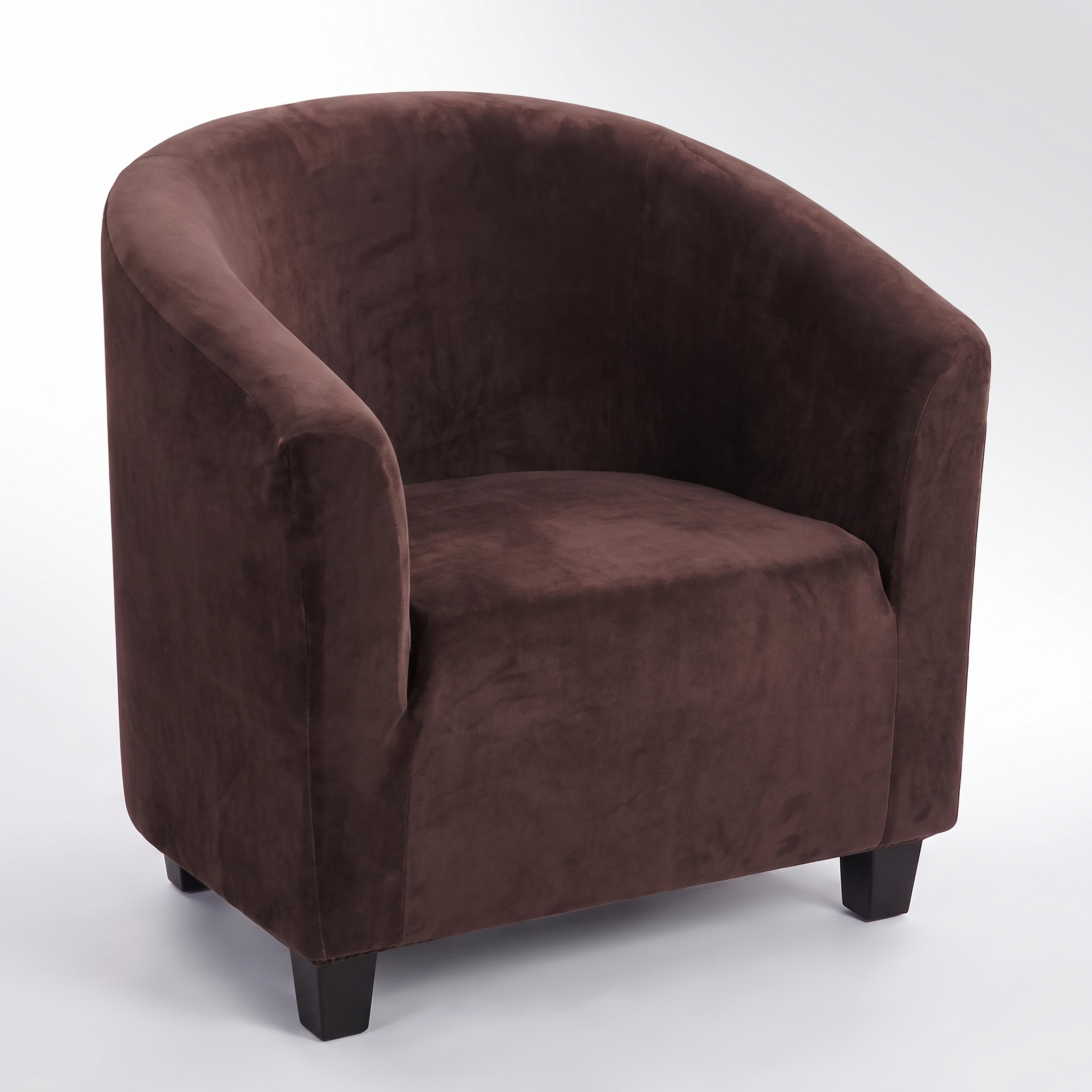 Stretch Club Armchair Cover – Brown Velvet – product photo on a white background | Brivenzo
