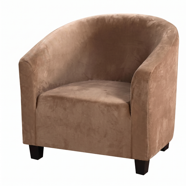 Stretch Club Armchair Cover – Camel Velvet – product photo on a white background | Brivenzo