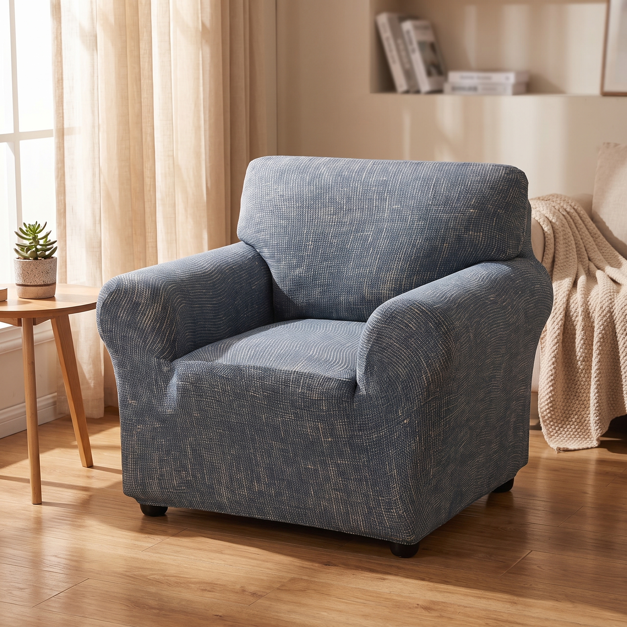 Stretch Club Armchair Cover – Charcoal Grey Crosshatch Scratch Print shown in a styled home interior | Brivenzo