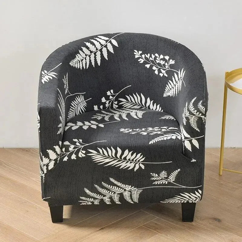 Stretch Club Armchair Cover – Charcoal White Fern Leaf Print – product view 4 | Brivenzo