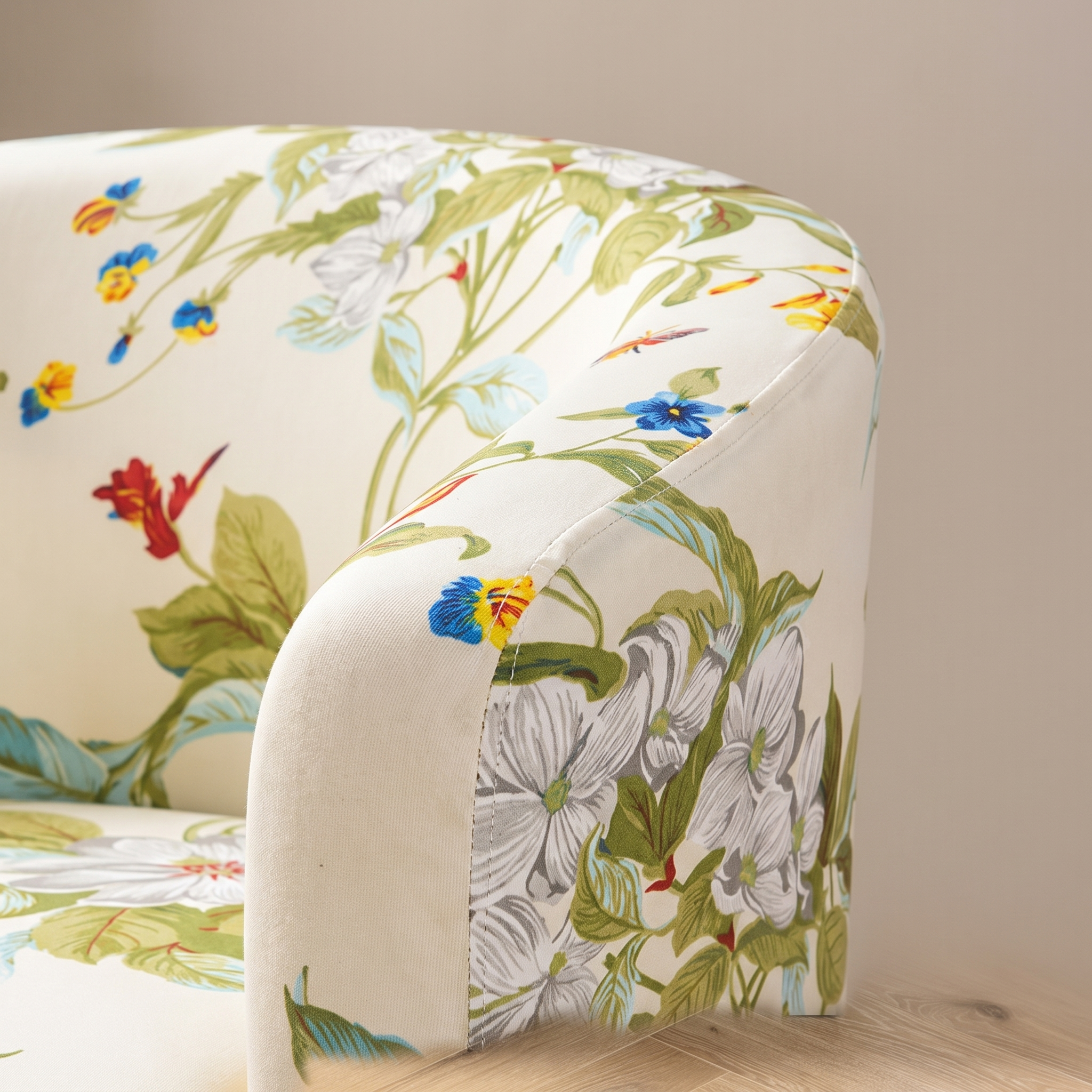 Stretch Club Armchair Cover Cream White Lily Floral Print - detail