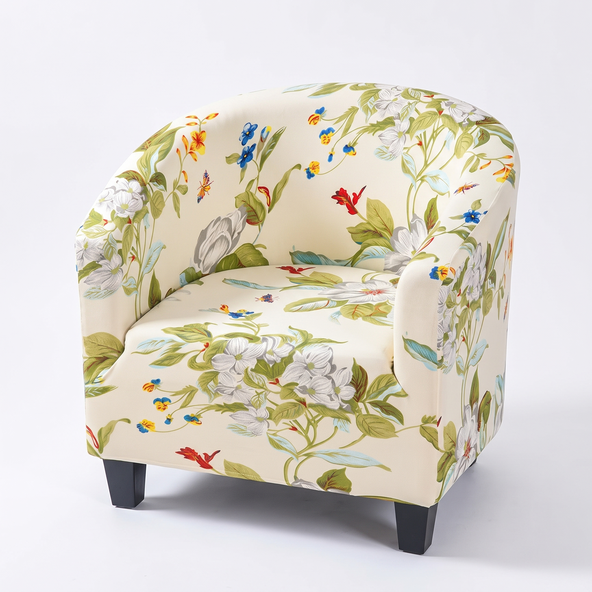 Stretch Club Armchair Cover – Cream White Lily Floral Print – product photo on a white background | Brivenzo