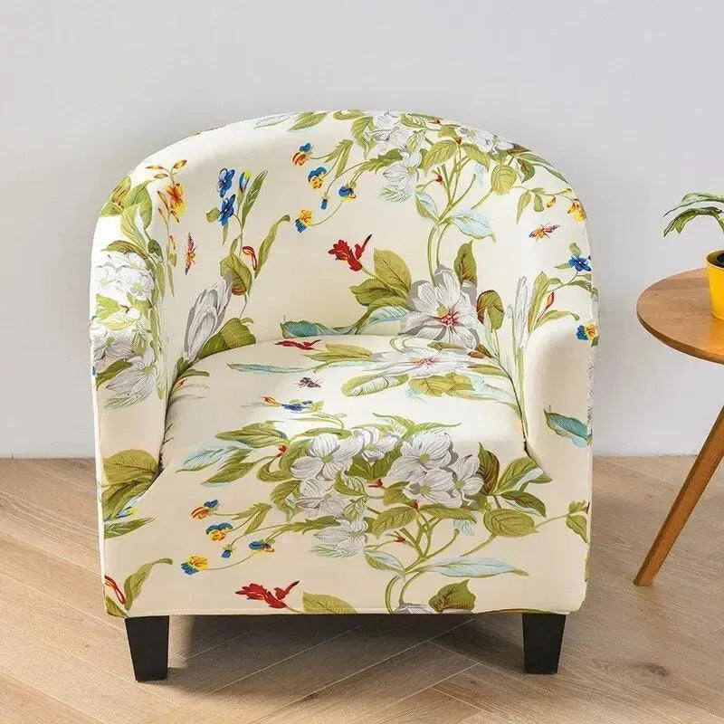 Stretch Club Armchair Cover – Cream White Lily Floral Print – product view 4 | Brivenzo
