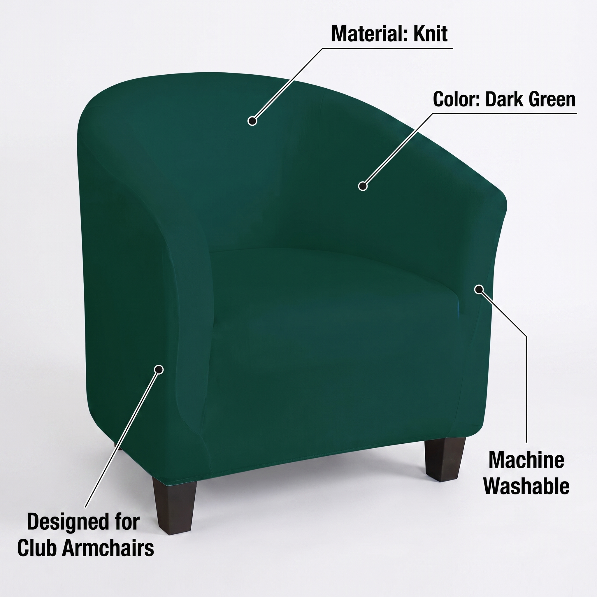 Stretch Club Armchair Cover – Dark Green – features and specifications overview | Brivenzo