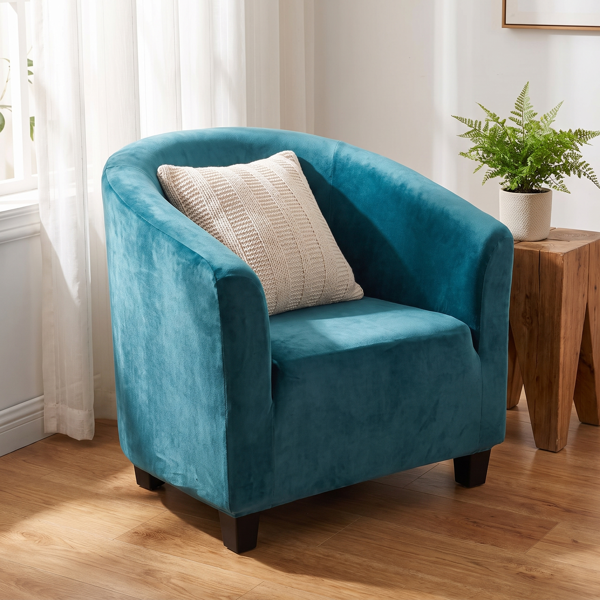 Stretch Club Armchair Cover – Green Velvet shown in a styled home interior | Brivenzo