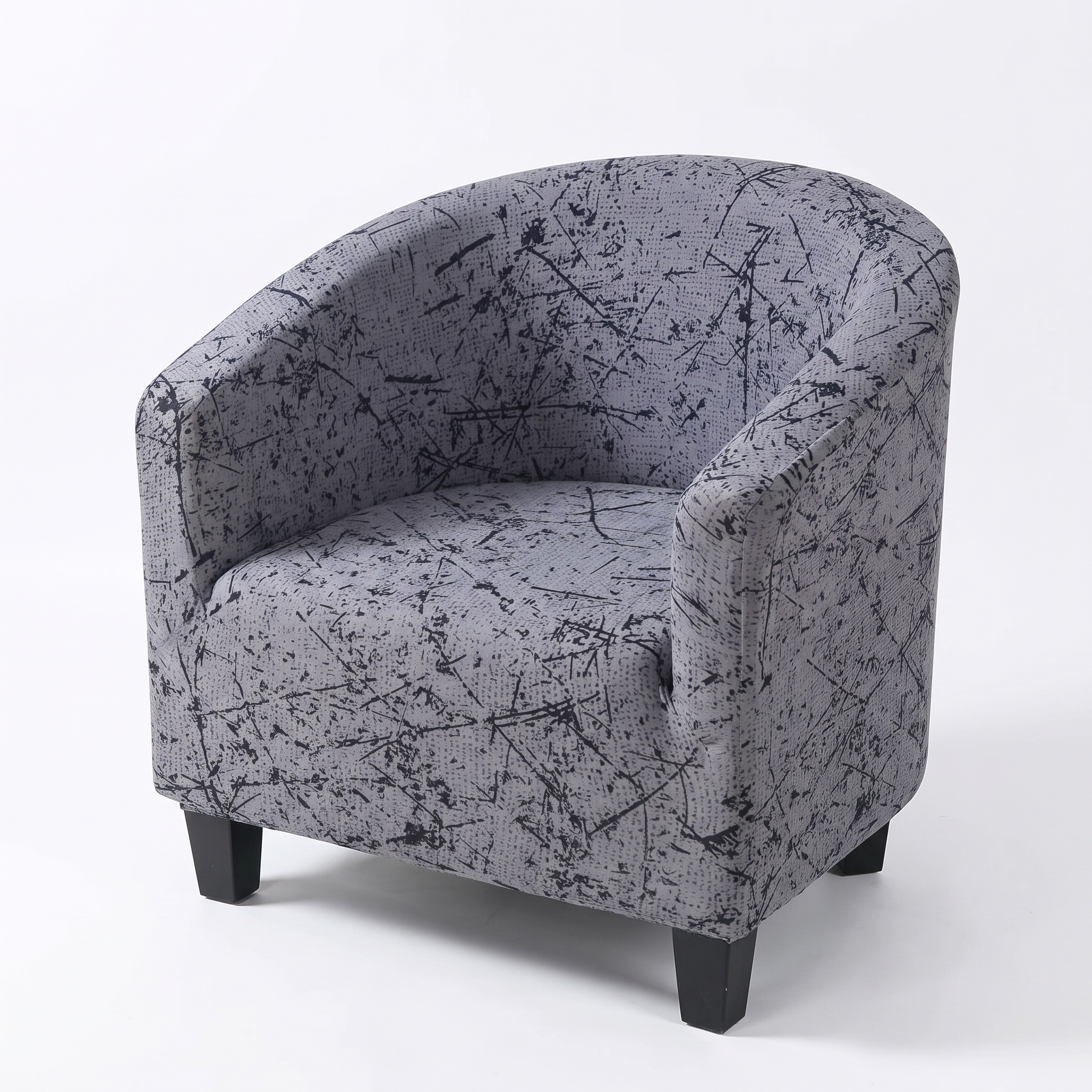 Stretch Club Armchair Cover – Grey Black Scratch Print – product photo on a white background | Brivenzo