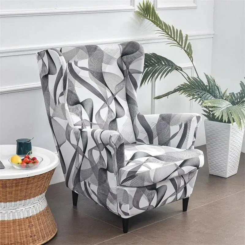 Stretch Club Armchair Cover – Grey White Abstract Swirl Print – product view 4 | Brivenzo