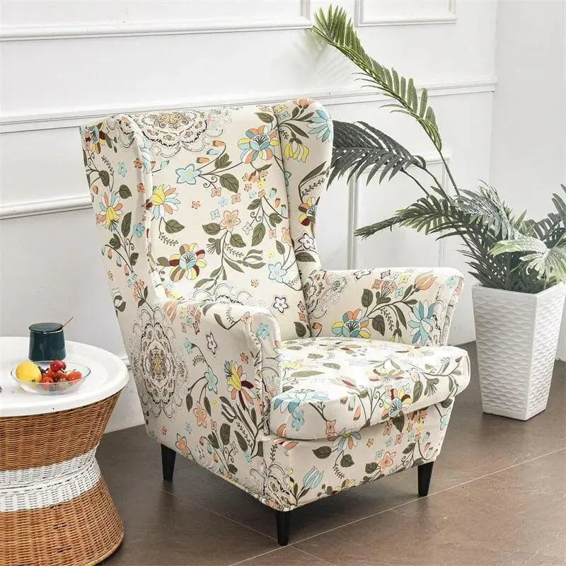 Stretch Club Armchair Cover – Ivory Multicolor Floral Print – product view 3 | Brivenzo