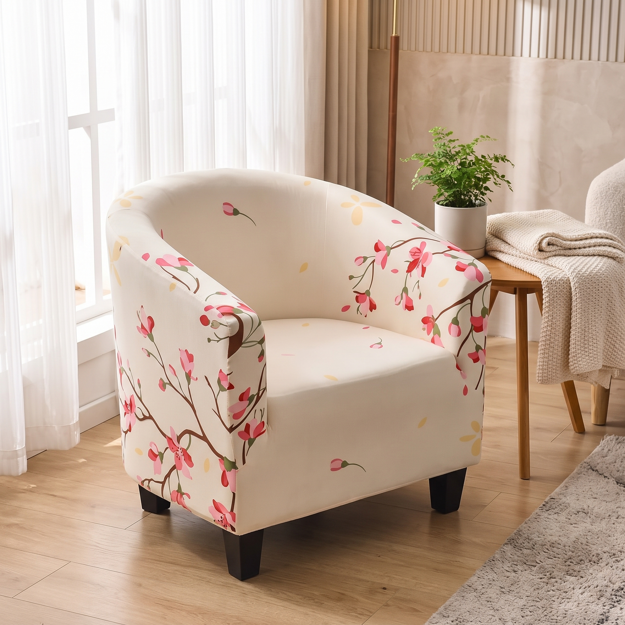 Stretch Club Armchair Cover – Ivory Pink Floral Print shown in a styled home interior | Brivenzo