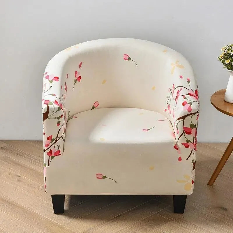Stretch Club Armchair Cover – Ivory Pink Floral Print – product view 4 | Brivenzo