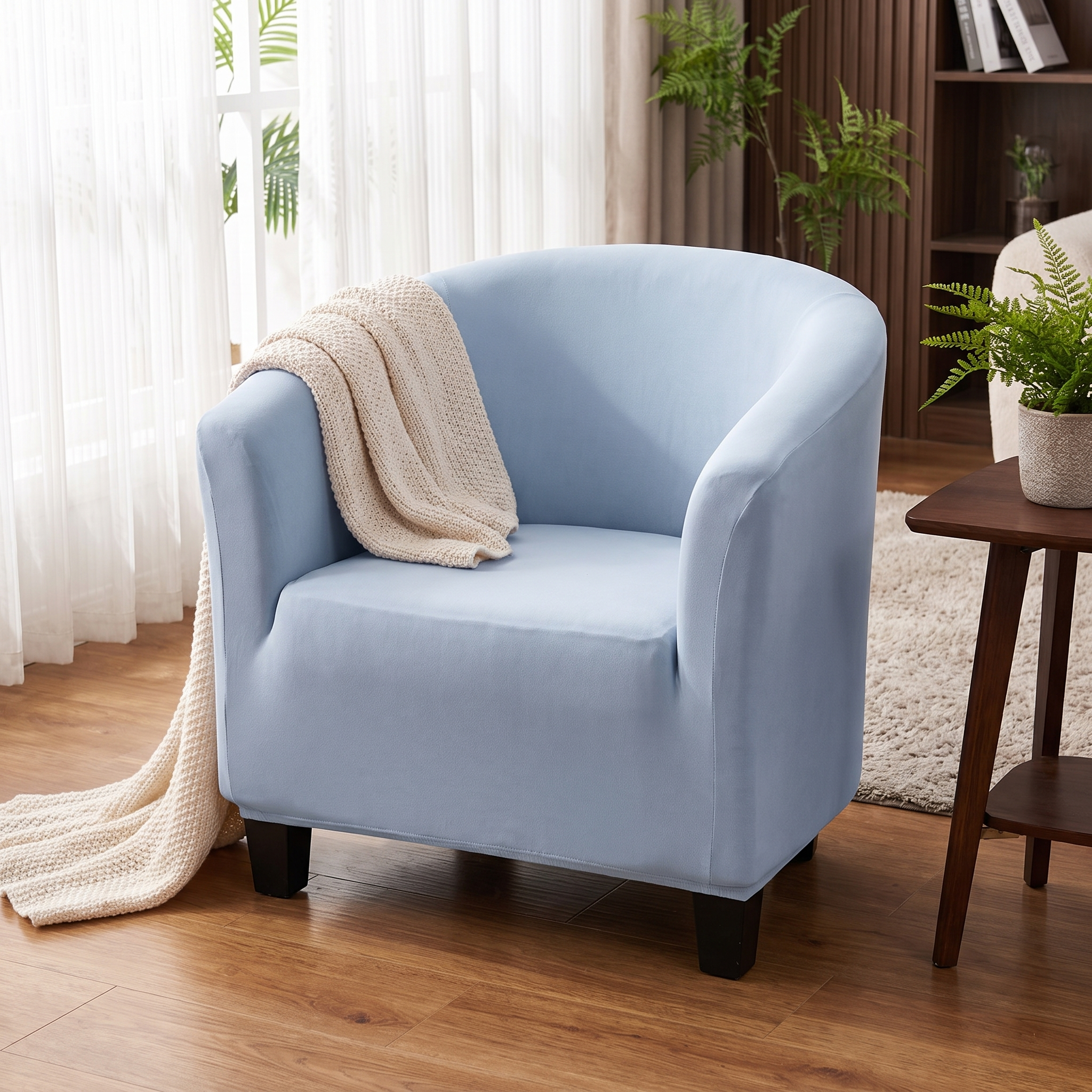 Stretch Club Armchair Cover – Light Grey shown in a styled home interior | Brivenzo