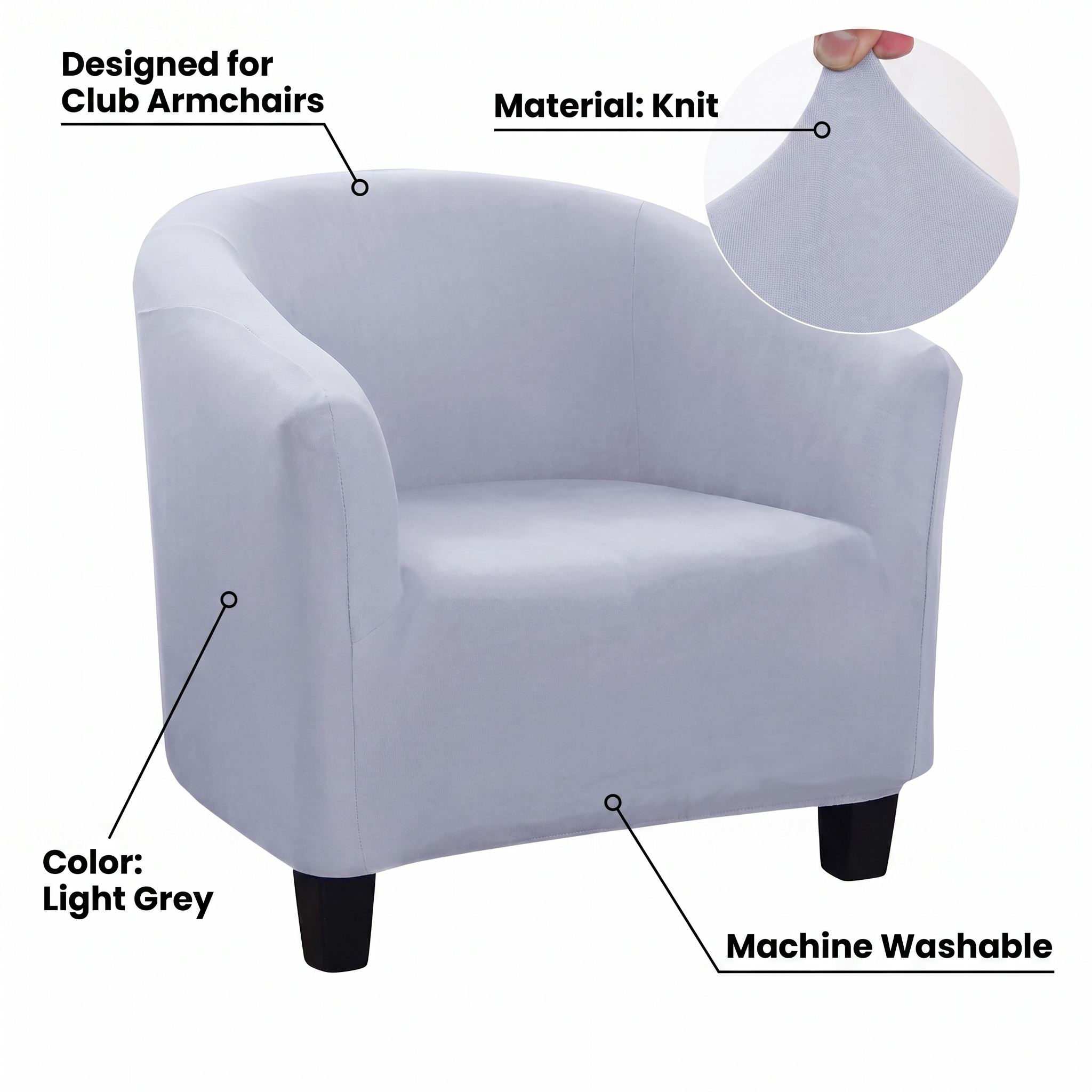 Stretch Club Armchair Cover – Light Grey – features and specifications overview | Brivenzo