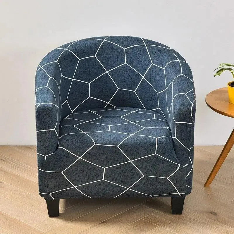 Stretch Club Armchair Cover – Navy Blue Geometric Crystal Print – product view 4 | Brivenzo