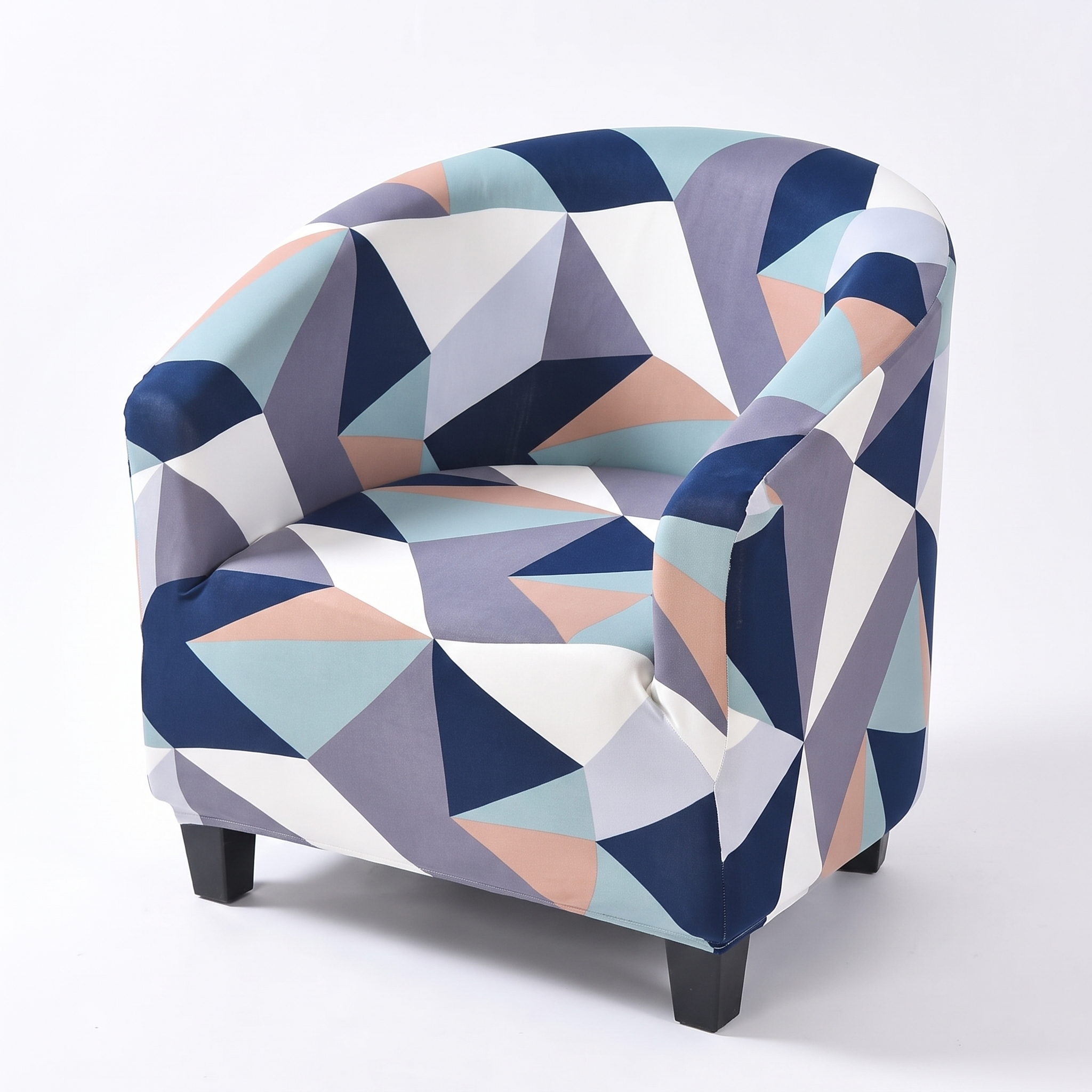 Stretch Club Armchair Cover – Navy Blush Geometric Triangle Print – product photo on a white background | Brivenzo