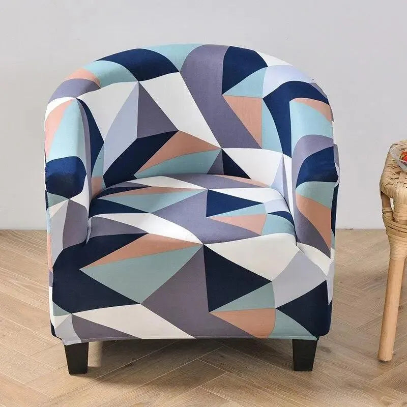 Stretch Club Armchair Cover – Navy Blush Geometric Triangle Print – product view 4 | Brivenzo