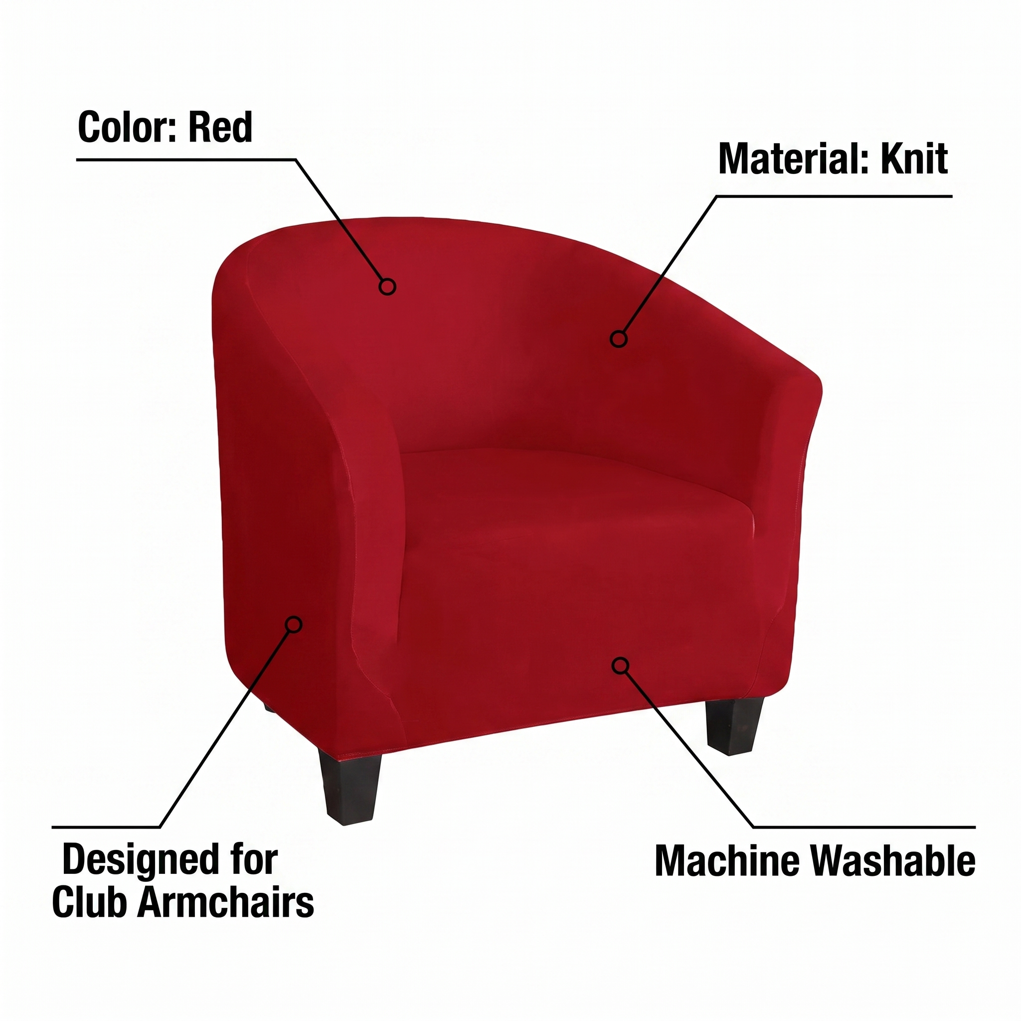 Stretch Club Armchair Cover – Red – features and specifications overview | Brivenzo