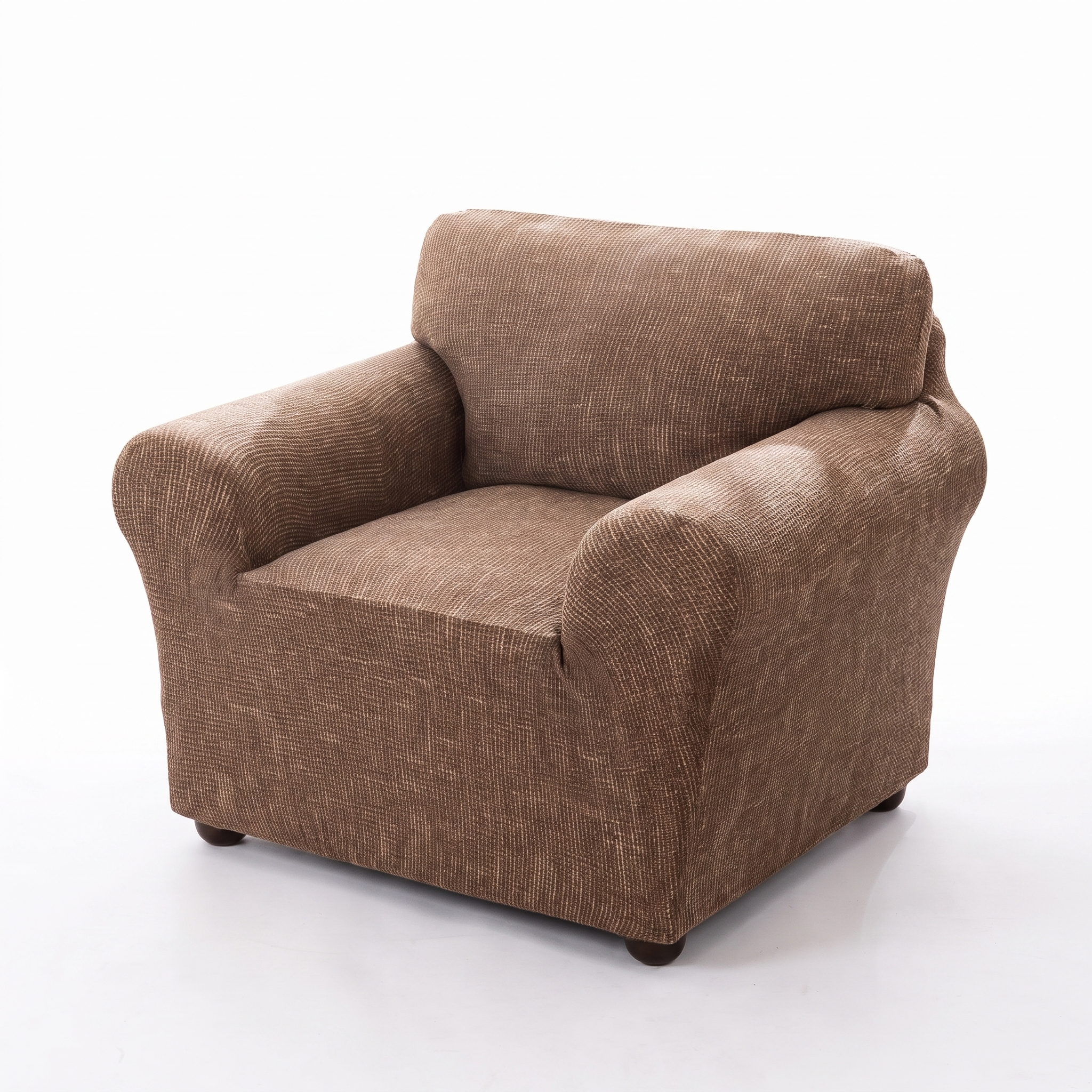Stretch Club Armchair Cover – Taupe Brown Crosshatch Scratch Print – product photo on a white background | Brivenzo