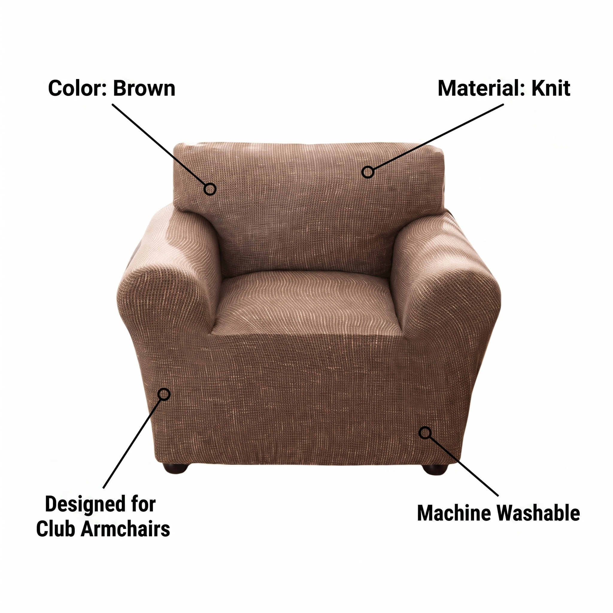 Stretch Club Armchair Cover – Taupe Brown Crosshatch Scratch Print – features and specifications overview | Brivenzo
