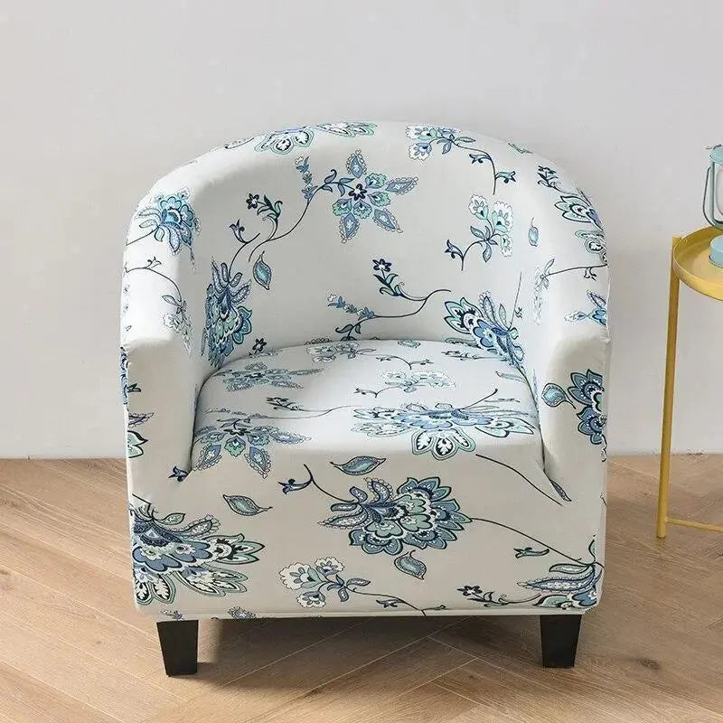 Stretch Club Armchair Cover – White Blue Floral Print – product view 4 | Brivenzo