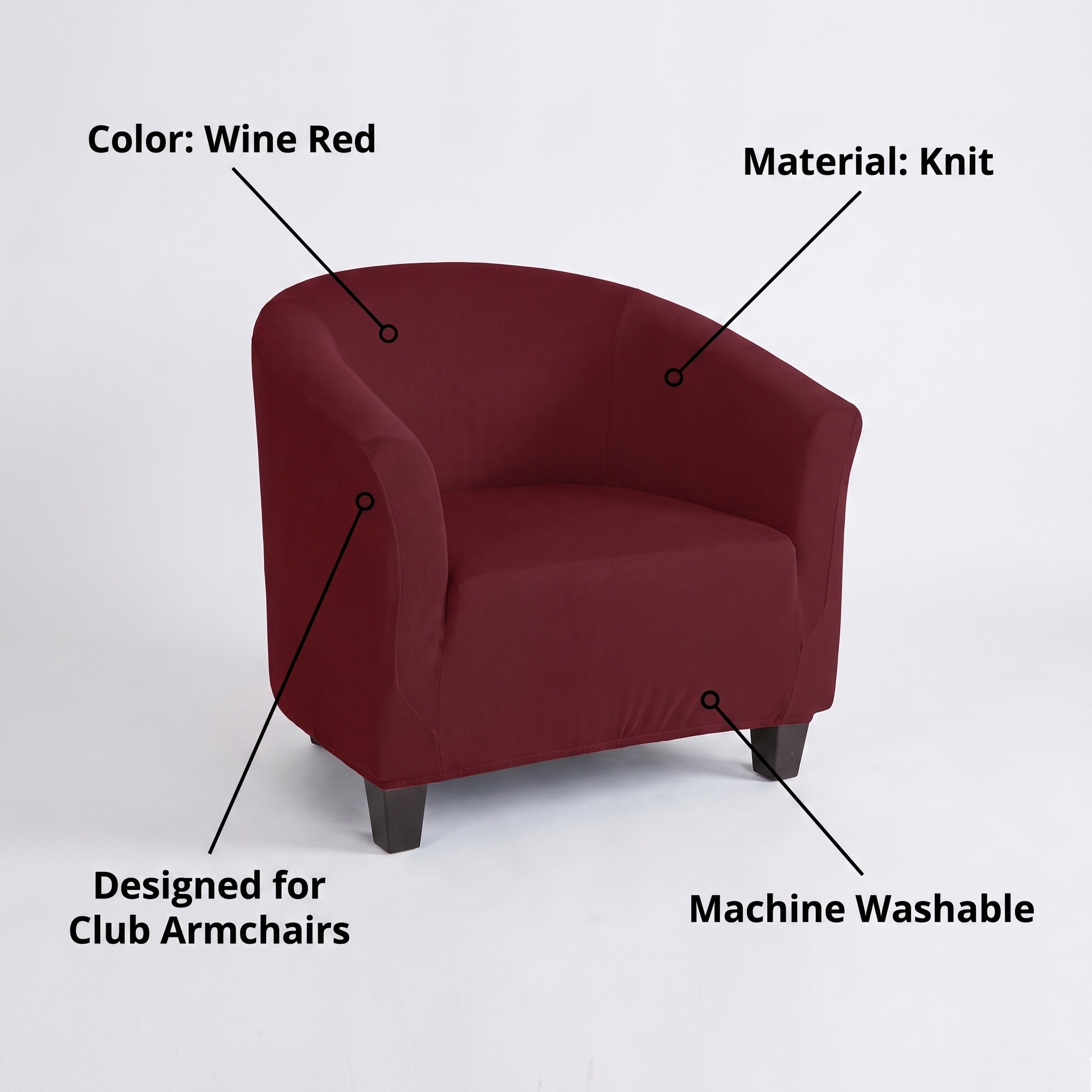 Stretch Club Armchair Cover – Wine Red – features and specifications overview | Brivenzo