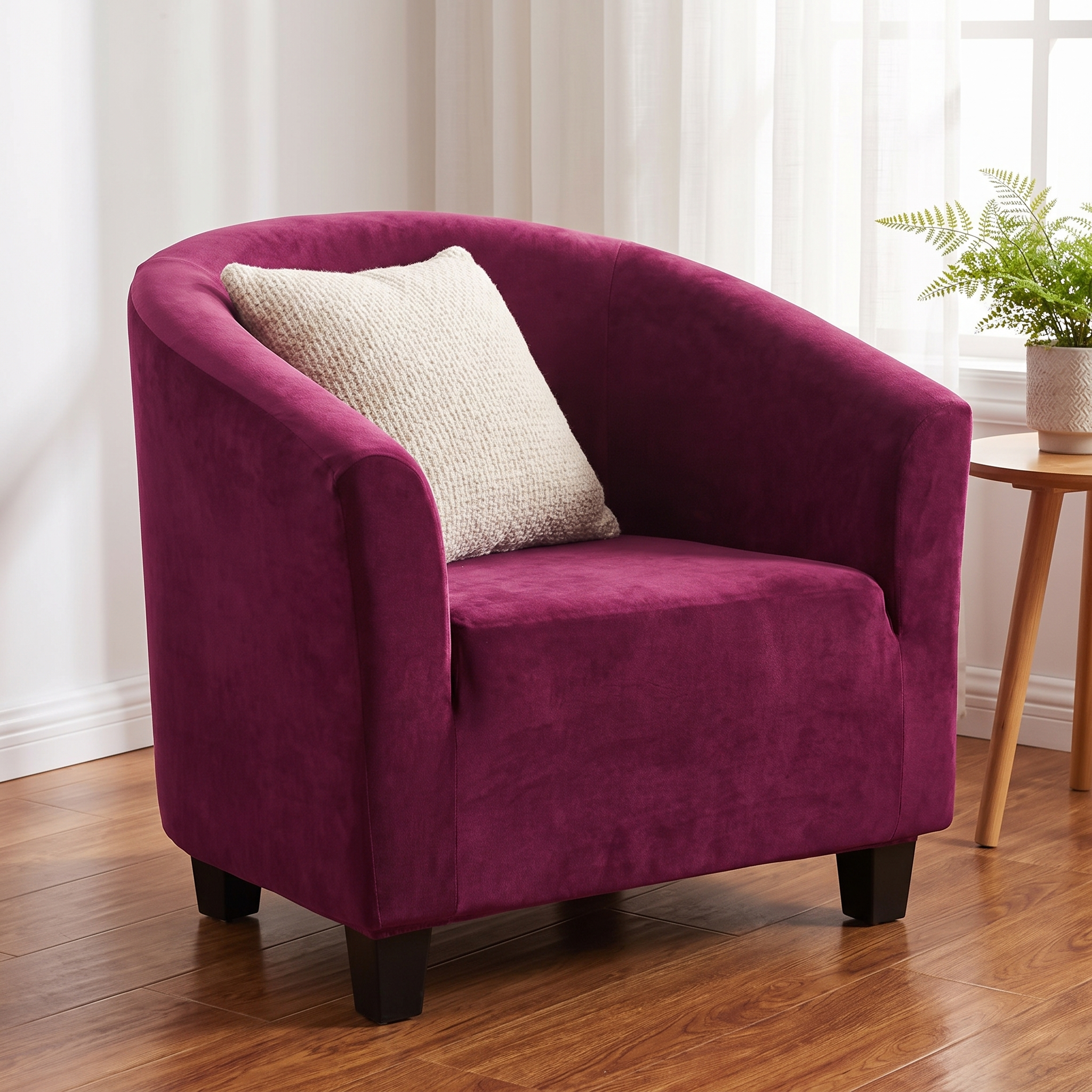 Stretch Club Armchair Cover – Wine Red Velvet shown in a styled home interior | Brivenzo