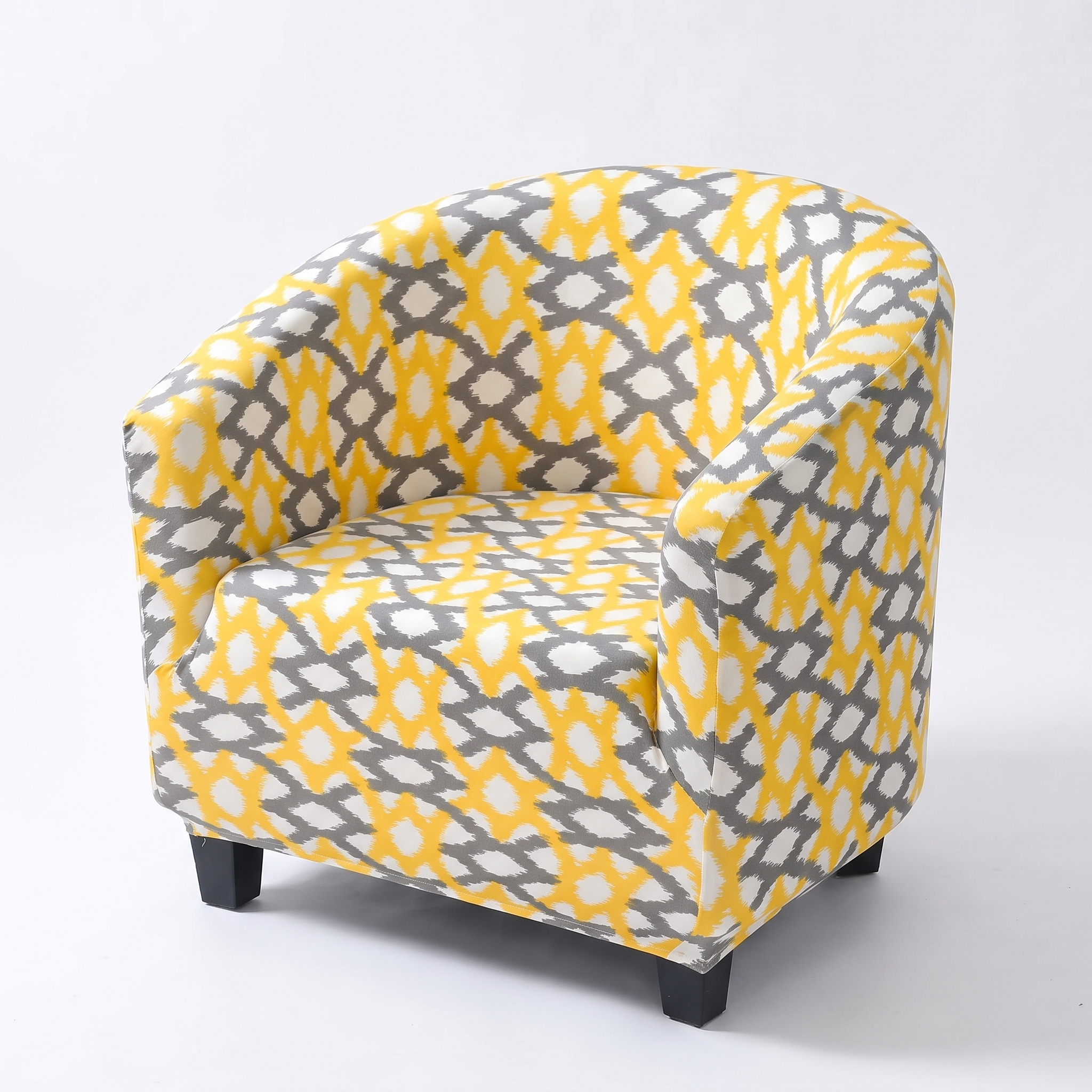 Stretch Club Armchair Cover – Yellow Grey Diamond Print – product photo on a white background | Brivenzo