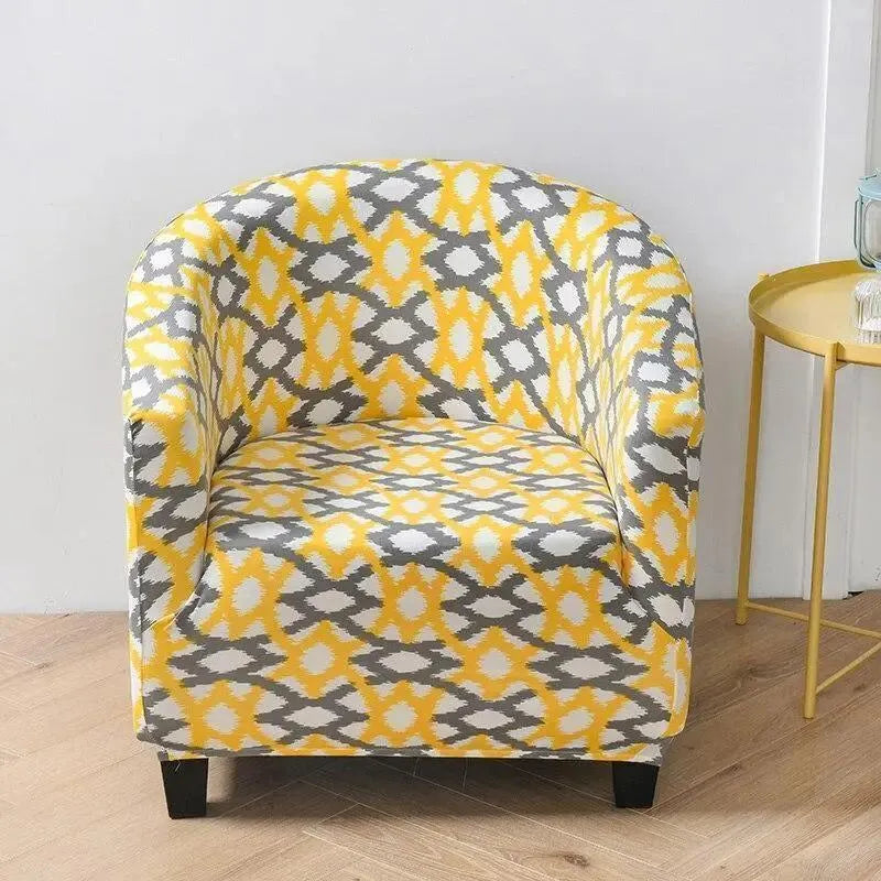 Stretch Club Armchair Cover – Yellow Grey Diamond Print – product view 4 | Brivenzo