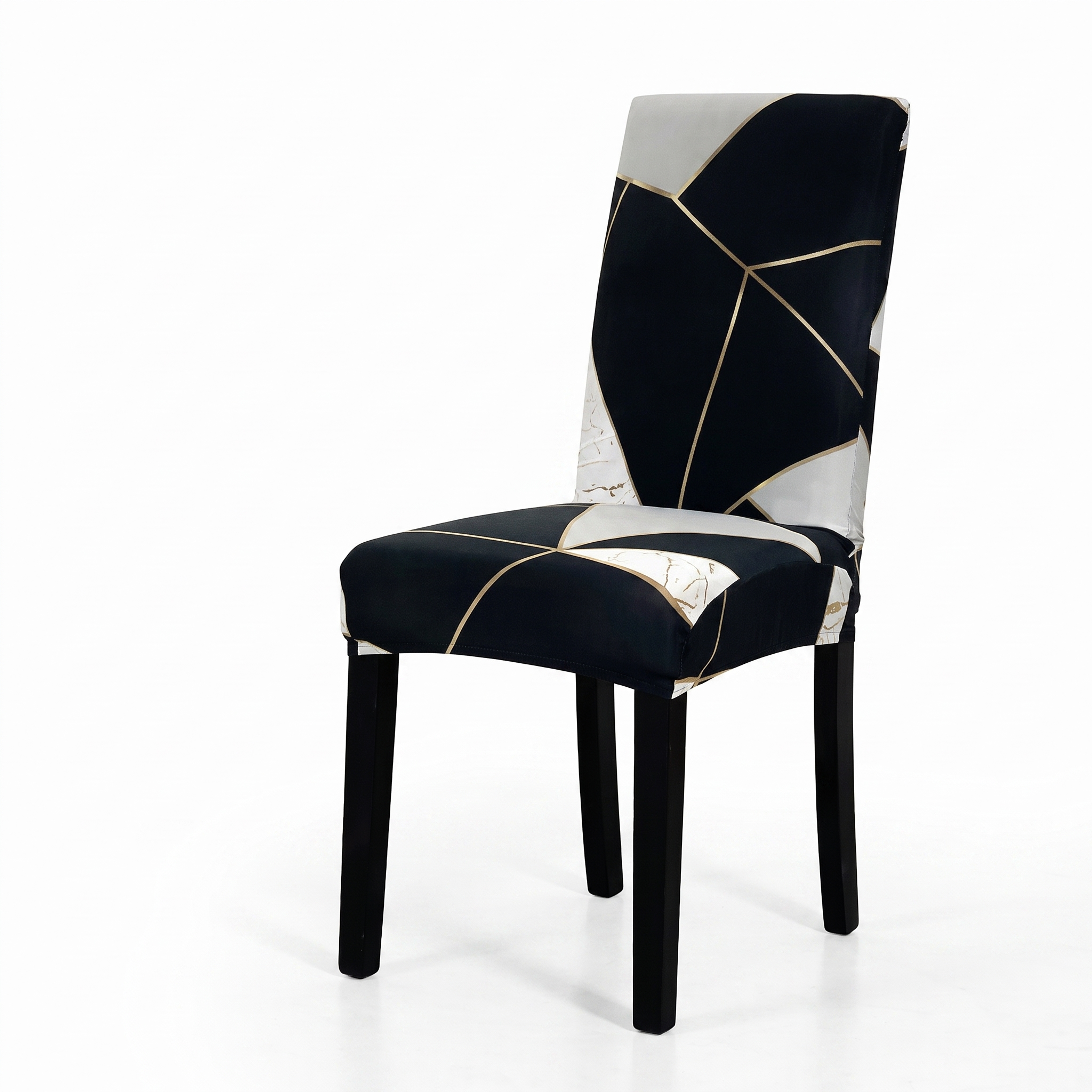 Black White Gold Geometric Print dining chair cover