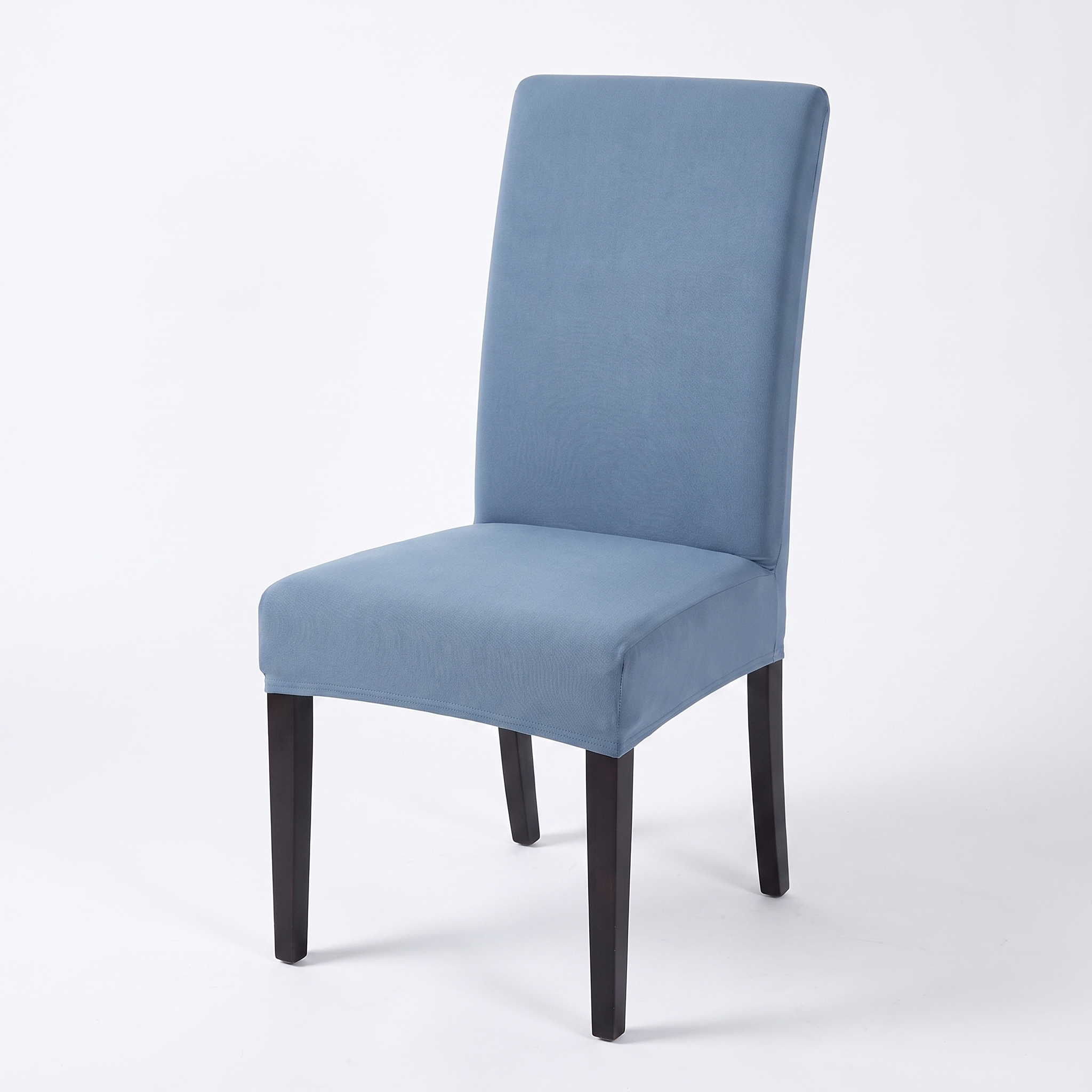 Grey-blue stretch dining chair cover - front view