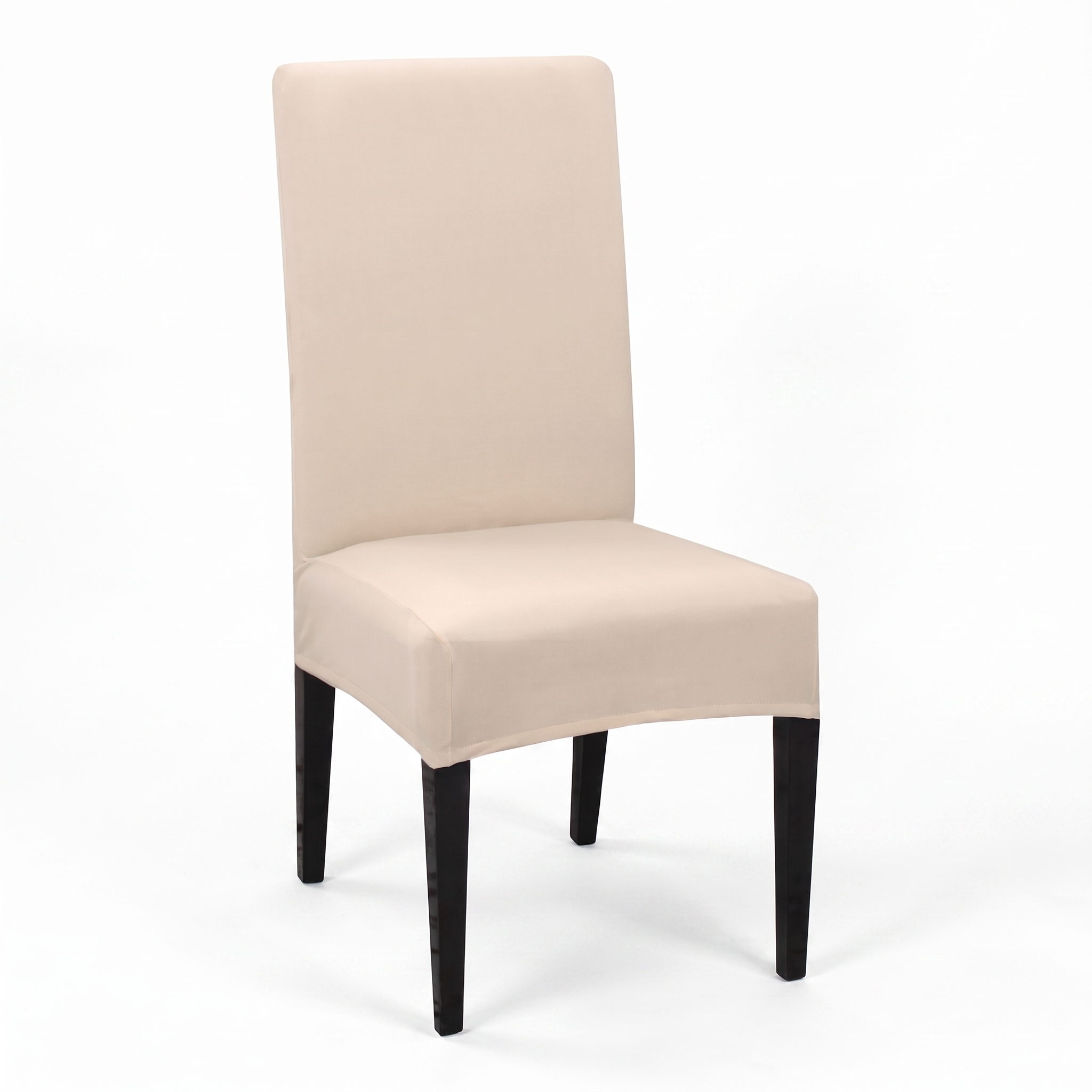 Cream white stretch dining chair cover - front view