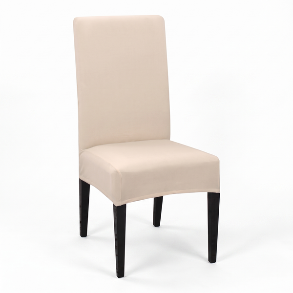 Cream white stretch dining chair cover - front view