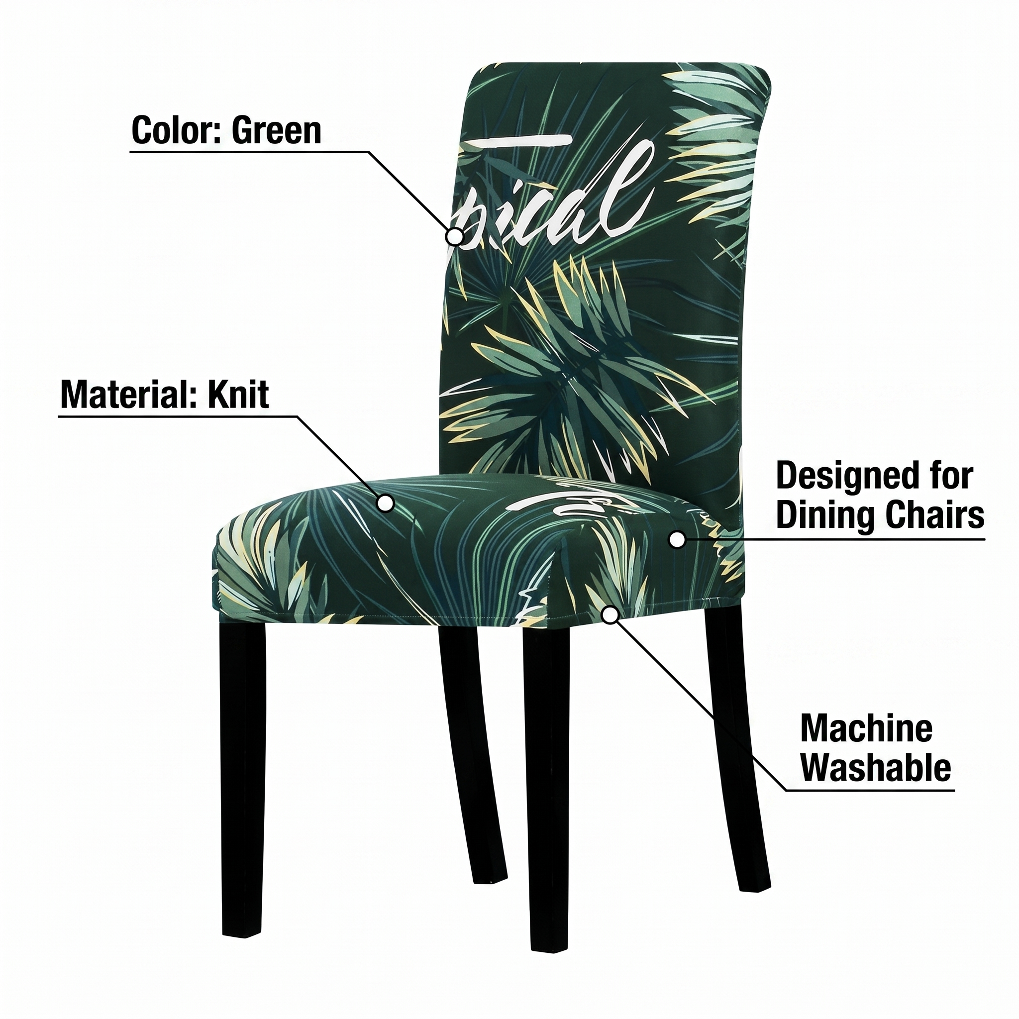 Stretch Dining Chair Cover – Dark Green Tropical Palm Leaf Print – features and specifications overview | Brivenzo