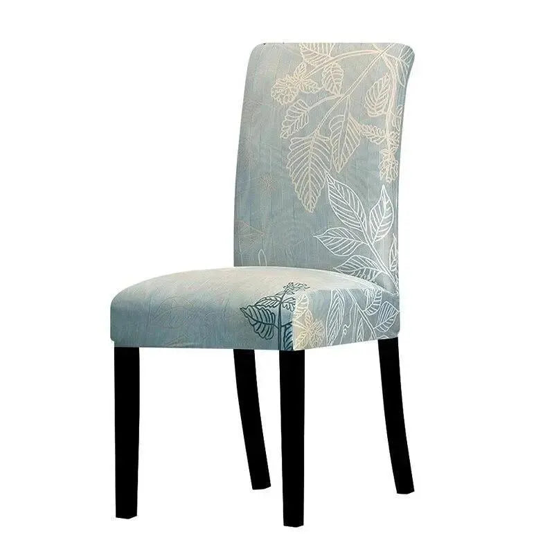 Stretch Dining Chair Cover – Dusty Blue Beige Leaf Branch Print – product view 4 | Brivenzo