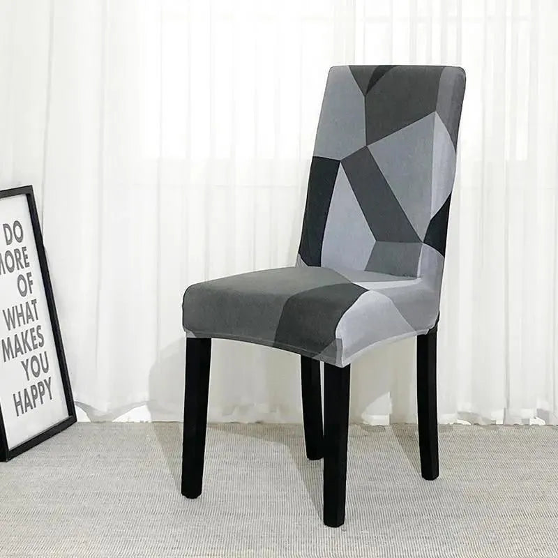 Stretch Dining Chair Cover – Grey Black Geometric Mosaic Print – product view 4 | Brivenzo
