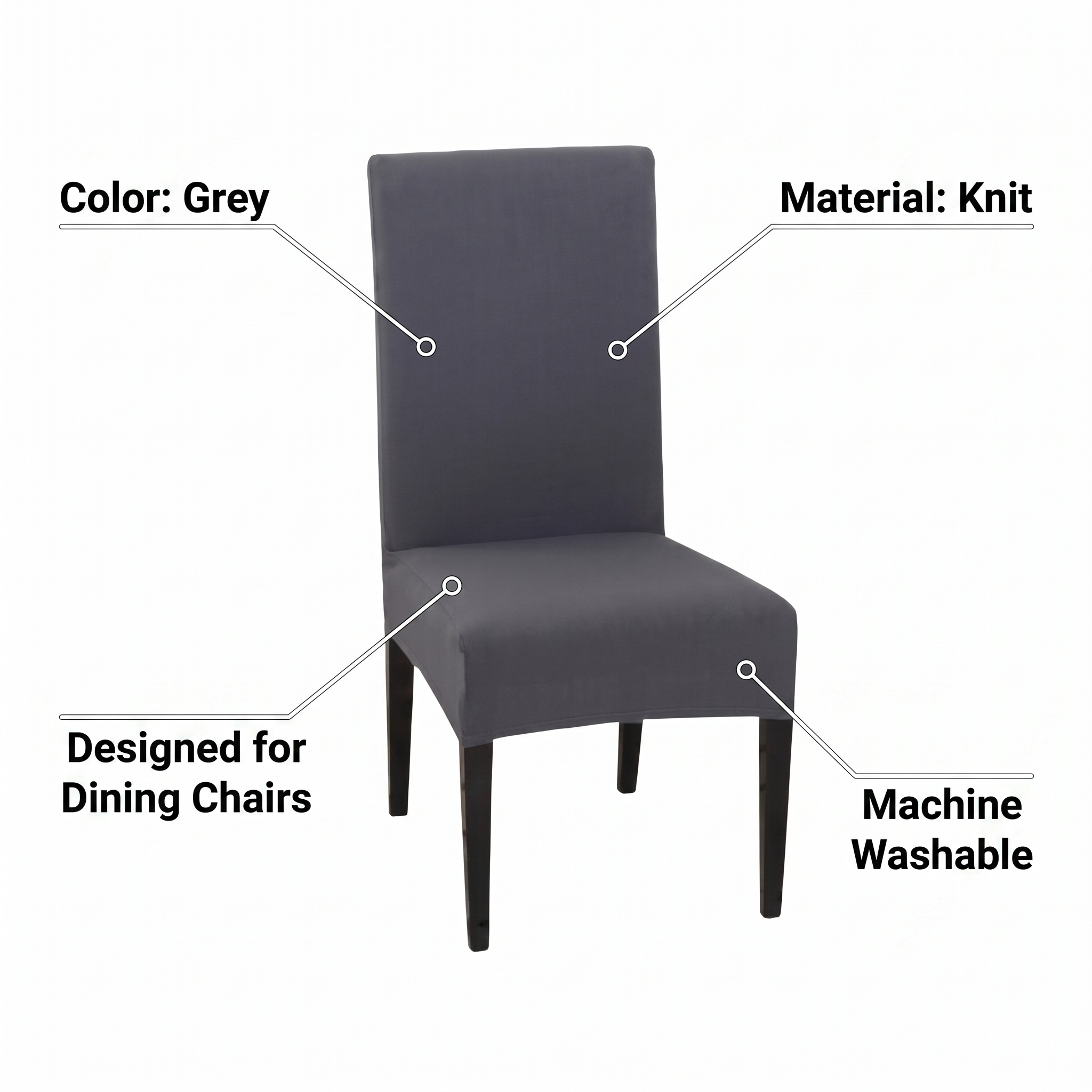 Grey stretch dining chair cover - fabric details and sizing