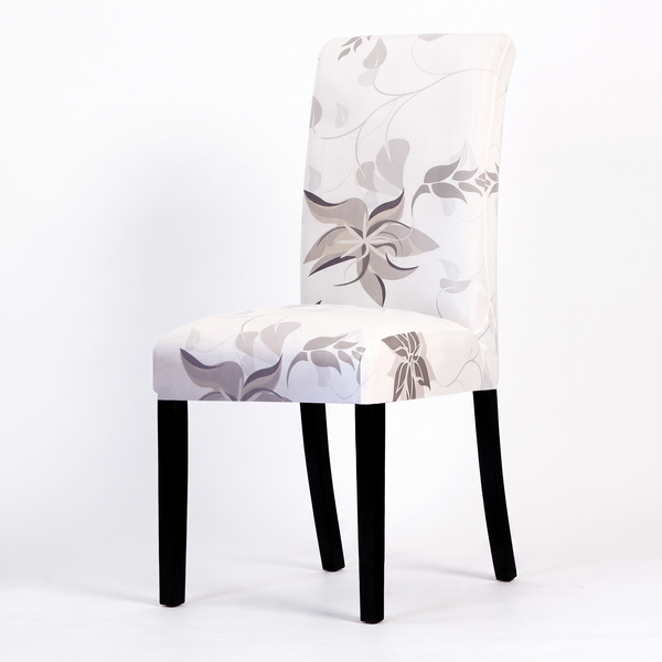 Stretch Dining Chair Cover – Grey Taupe Floral Print – product photo on a white background | Brivenzo