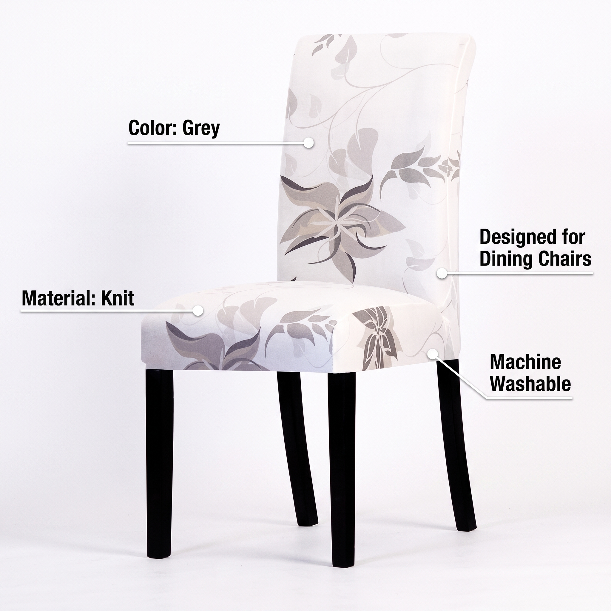 Stretch Dining Chair Cover – Grey Taupe Floral Print – features and specifications overview | Brivenzo