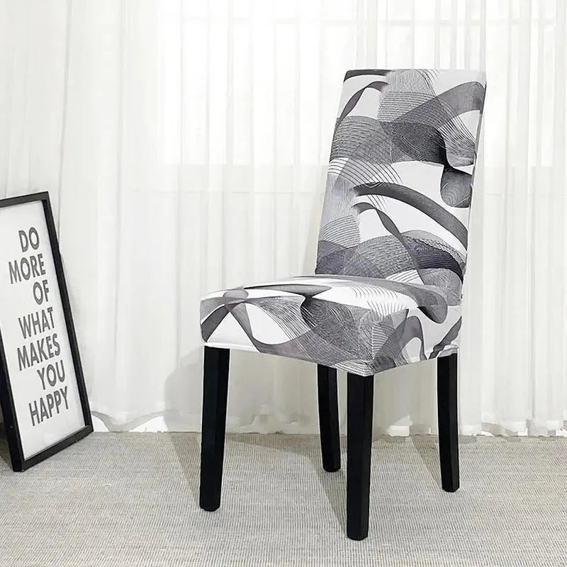 Stretch Dining Chair Cover – Grey White Abstract Swirl Print – product view 4 | Brivenzo