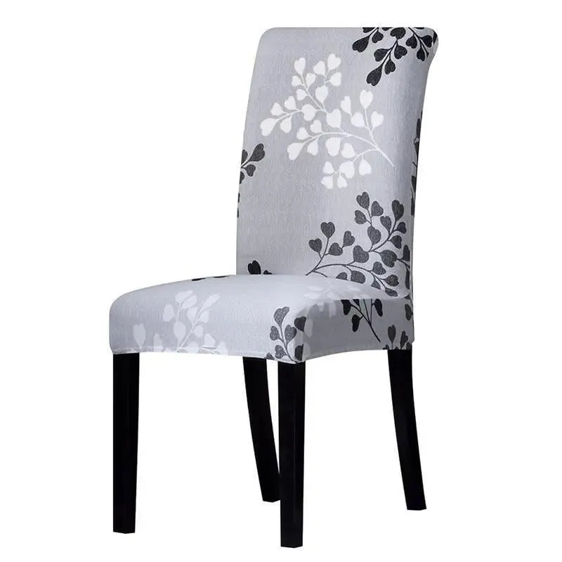 Stretch Dining Chair Cover – Grey White Floral Branch Print – product view 4 | Brivenzo