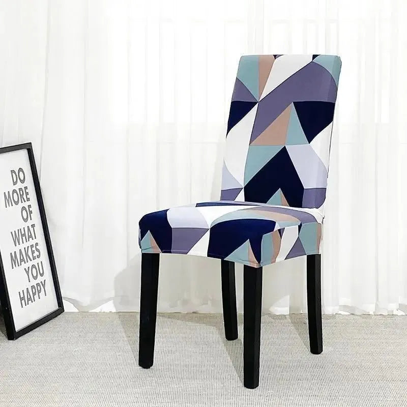 Stretch Dining Chair Cover – Navy Teal Geometric Print – product view 4 | Brivenzo