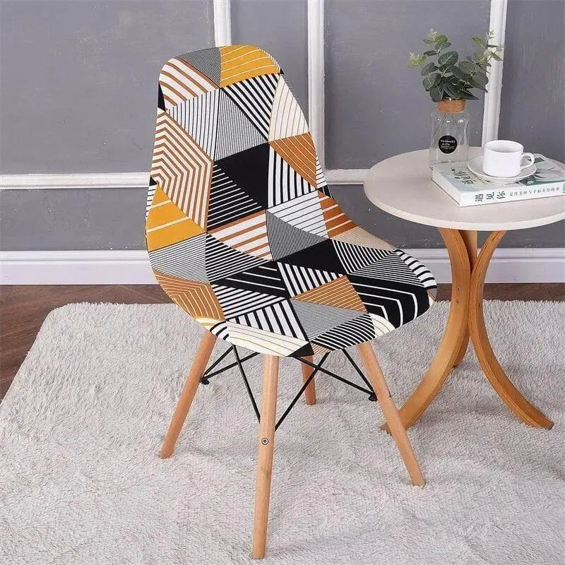 Stretch Dining Chair Cover – Orange Black Geometric Stripe Print – product view 4 | Brivenzo