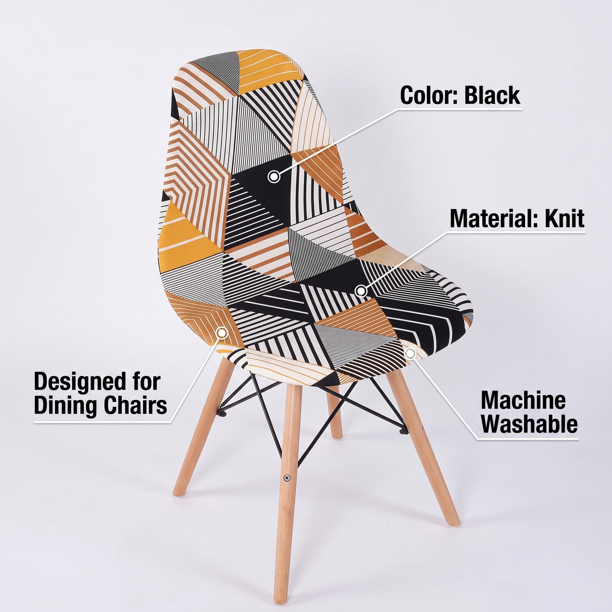 Stretch Dining Chair Cover – Orange Black Geometric Stripe Print – features and specifications overview | Brivenzo