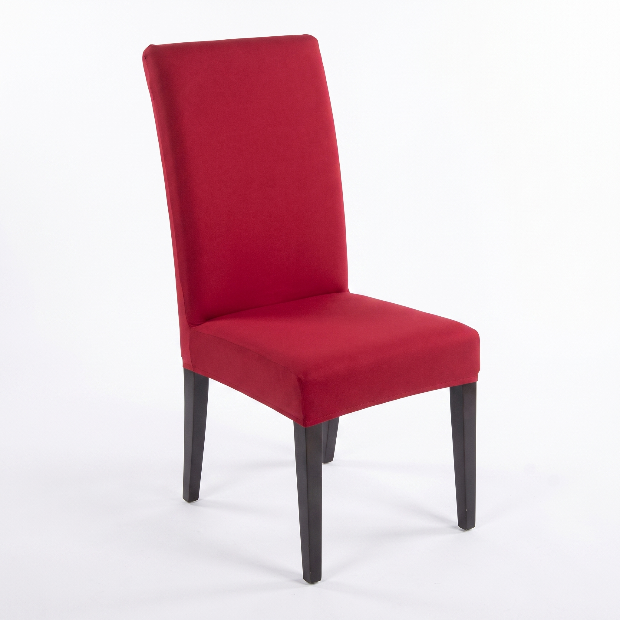 Red stretch dining chair cover - front view