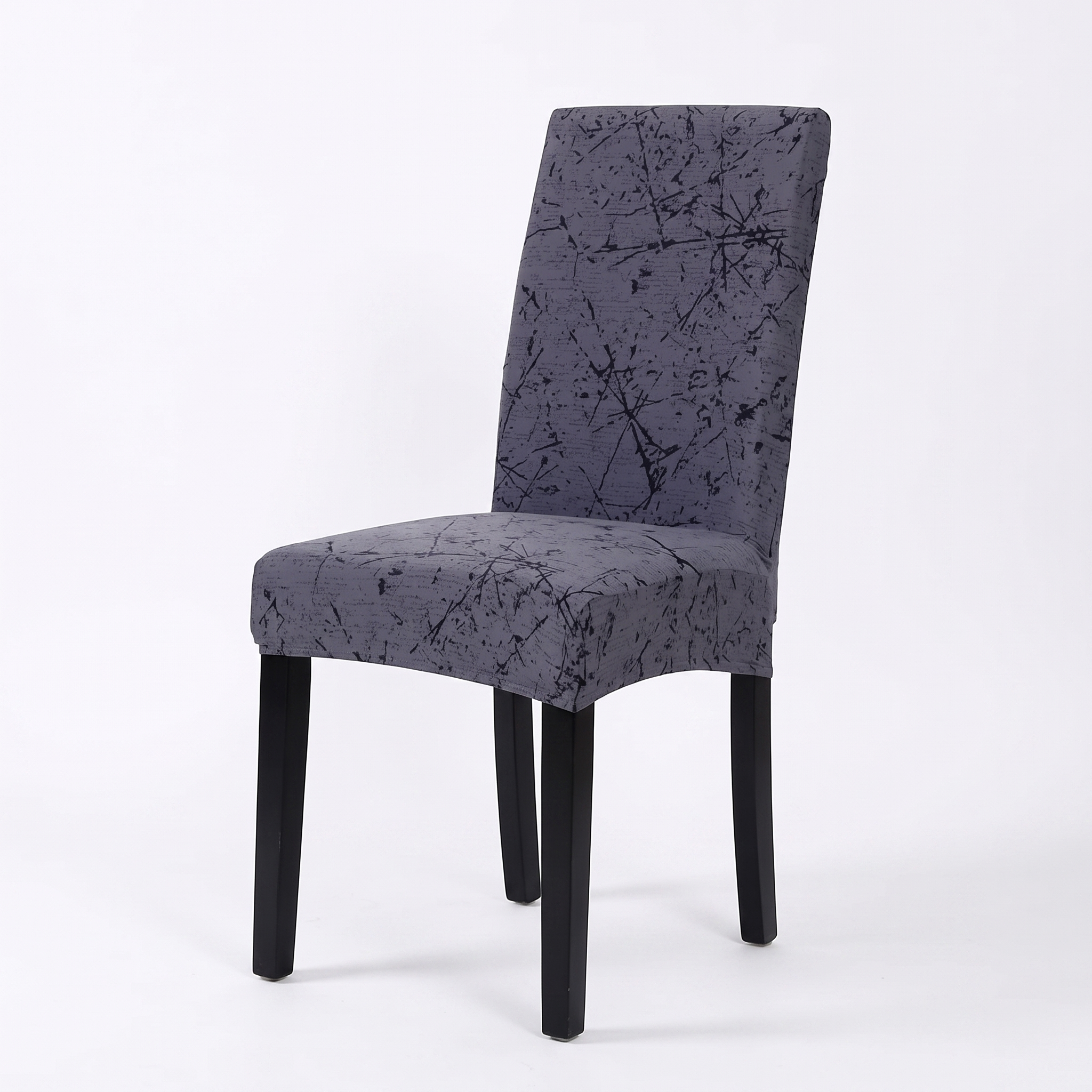Stretch Dining Chair Cover – Slate Blue Scratch Print – product photo on a white background | Brivenzo