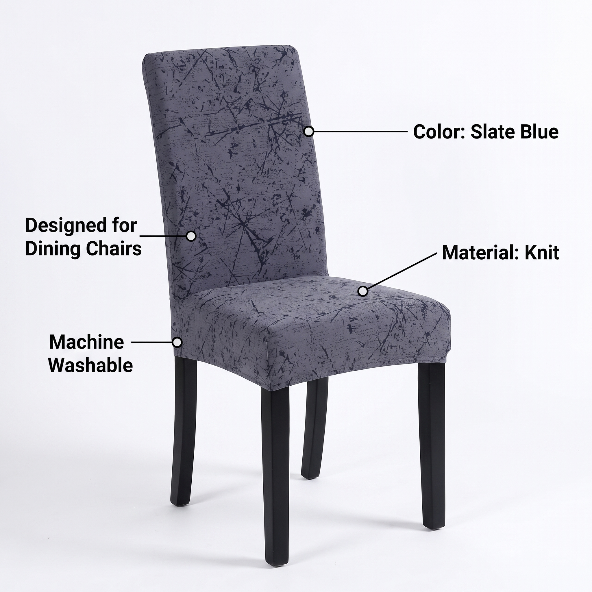 Stretch Dining Chair Cover – Slate Blue Scratch Print – features and specifications overview | Brivenzo