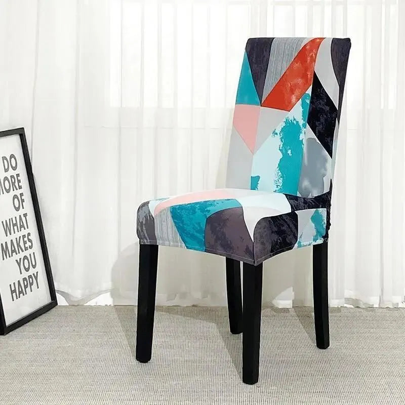 Stretch Dining Chair Cover – Teal Coral Geometric Print – product view 4 | Brivenzo