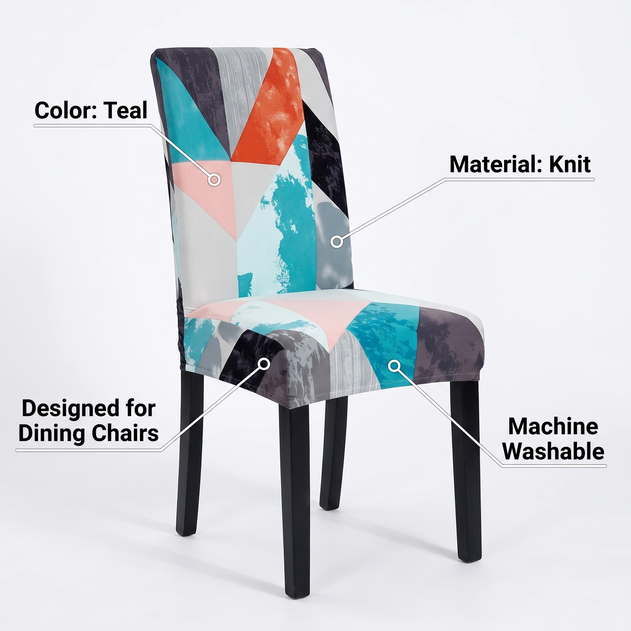 Stretch Dining Chair Cover – Teal Coral Geometric Print – features and specifications overview | Brivenzo